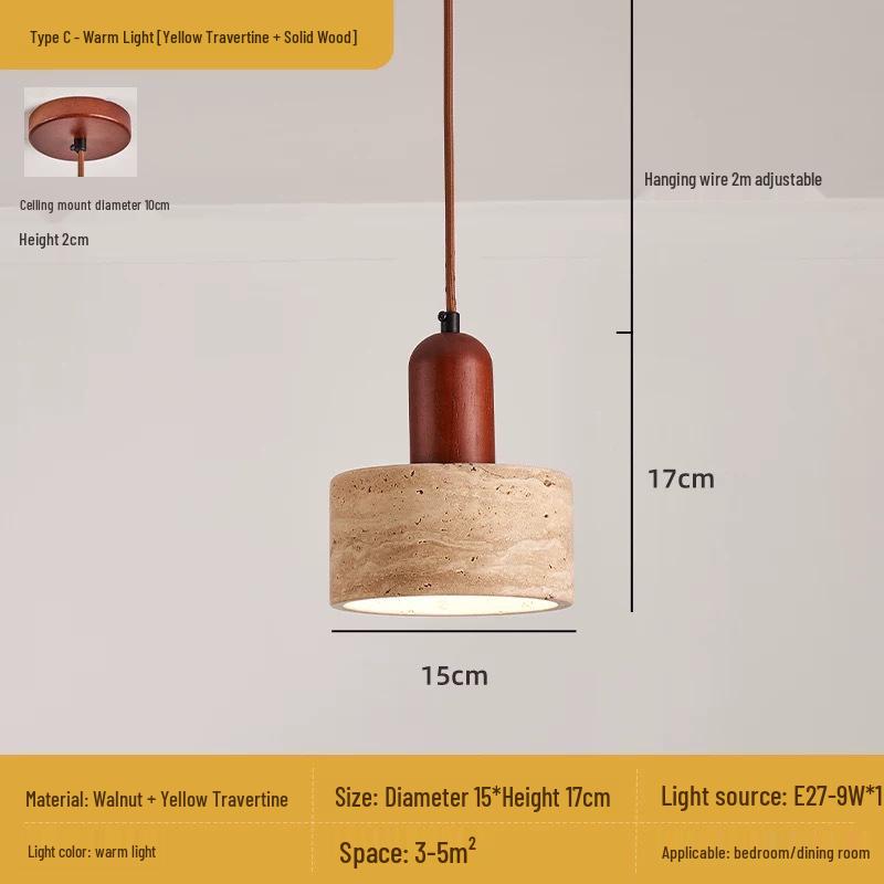 Nordic Wabi-Sabi Yellow Cave Stone Pendant for Restaurant or Bedroom Lighting