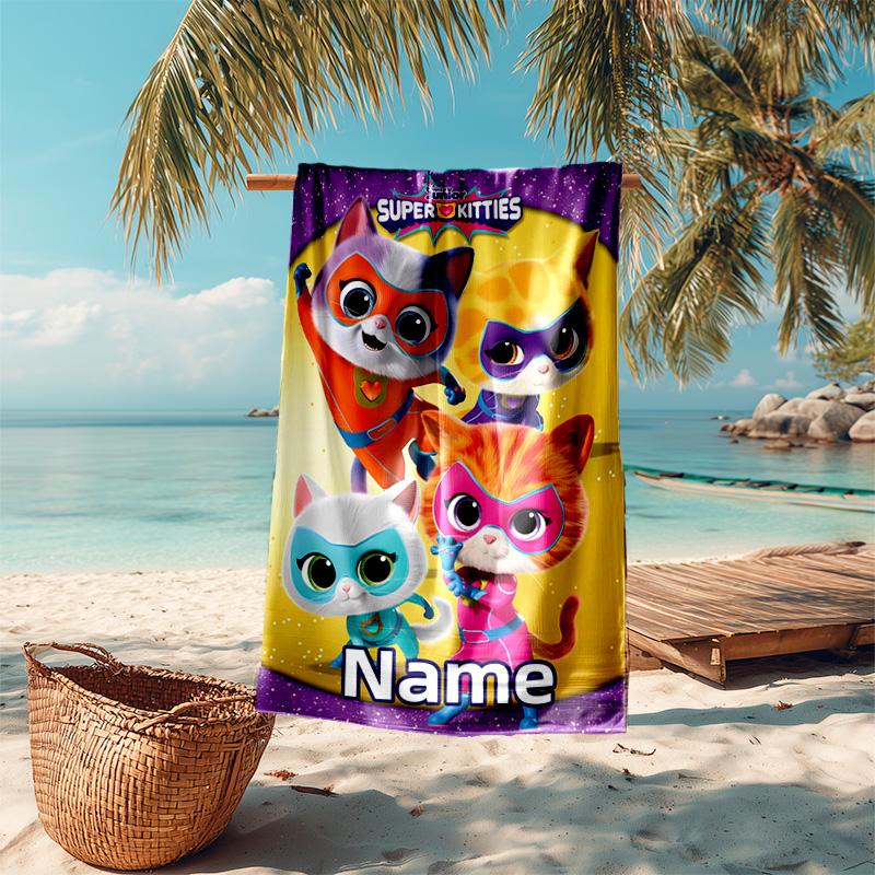 Personalized Customized Proof Beach Towel with SuperKitties Pattern - Soft, Absorbent,quick-drying,perfect Swimming,camping&bathing