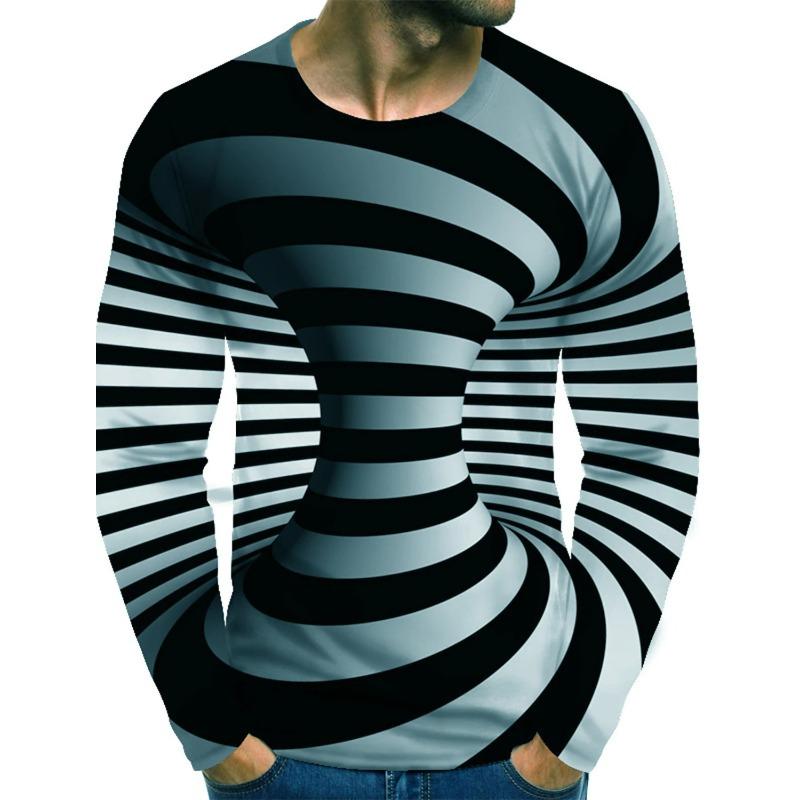 3D Printed Trend Long Sleeved Fashion Round Neck T-shirt