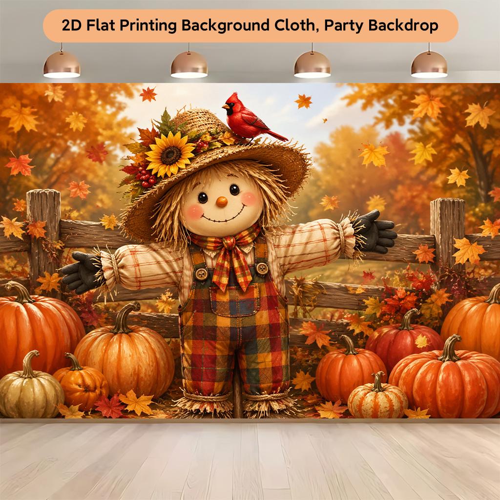 1 Piece of 2D Flat Background Fabric Background Fabric with Image of Scarecrow and Pumpkin Fieldzyc