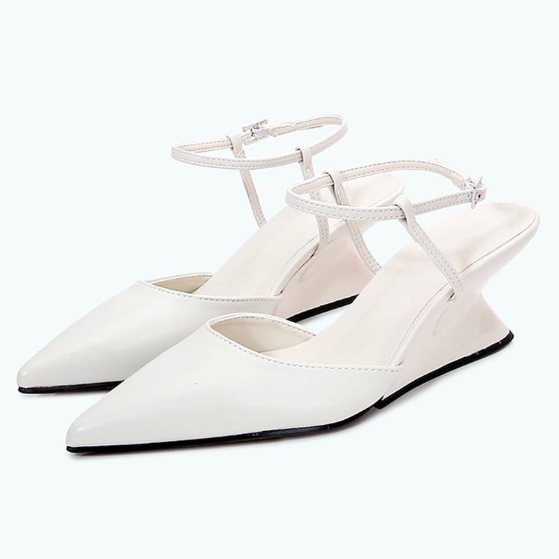 Fashion Fashion Wedge Heeled Sandals Women Sexy Pointed Toe Ankle Strap Buckle Mules High Heels Black Summer Designer Shoes for Women