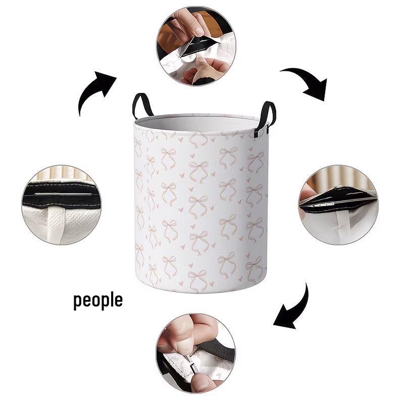 Gentle Bow Pattern Large Capacity Fabric Laundry Hamper for Clothes, Bedroom Sundries, and Toys