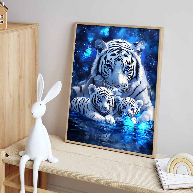 New Arrival 5D DIY Full Circle Diamond Painting "White Tiger" Embroidery Cross Stitch Home Decor Gift