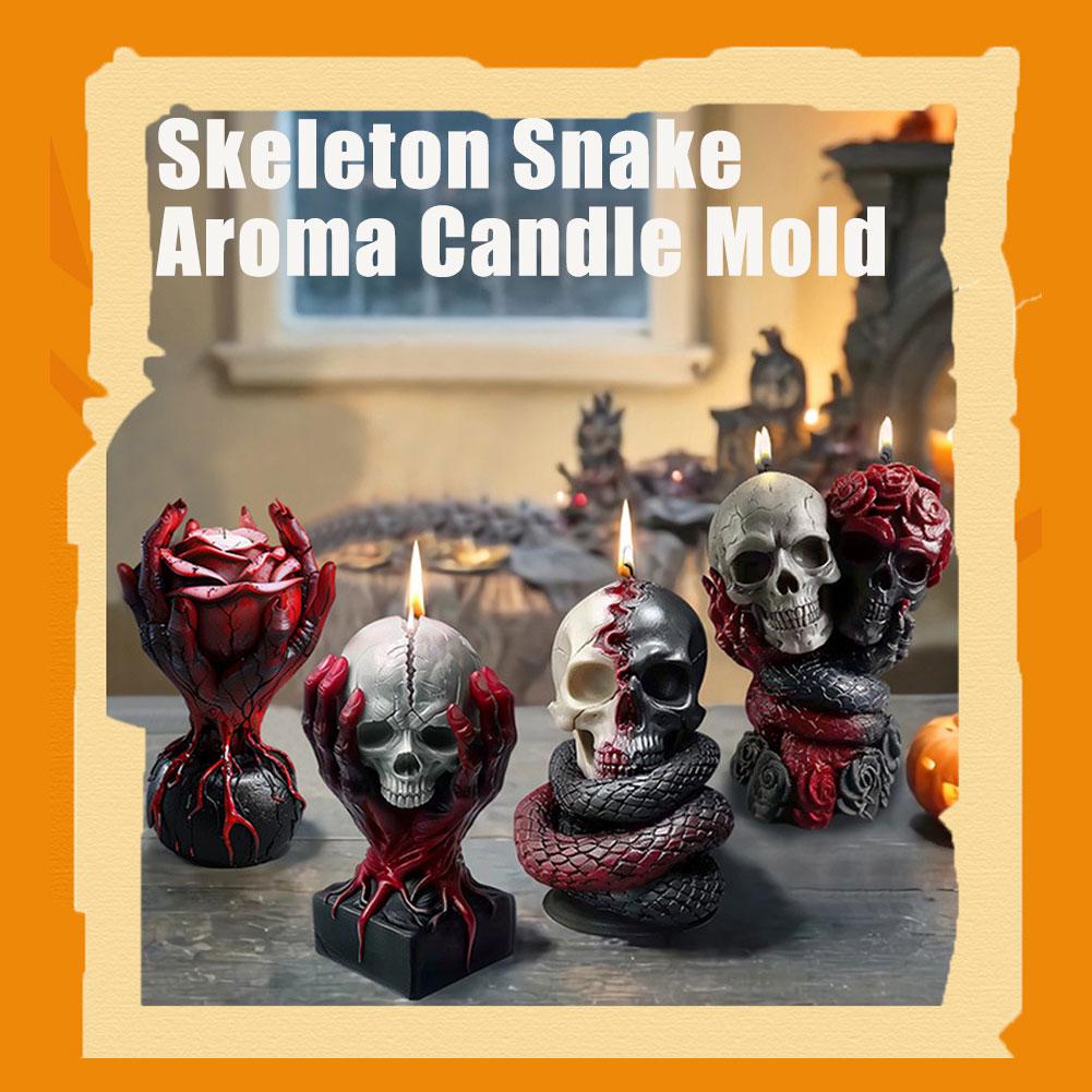 Skull Aromatherapy Candle Mold Terror Skull Halloween Plaster Party Decor Cranium Resin Mould Skull Snake Halloween Gifts