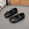 Girls' Bow Princess Shoes - 2026 Spring/Autumn Korean Style, Cute Leather with Magic Strap