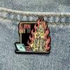 "Burn Out!!!" Interesting Skull Workaholic Brooch Skeleton Flame Pin for Backpacks Jackets Jewelry Accessories