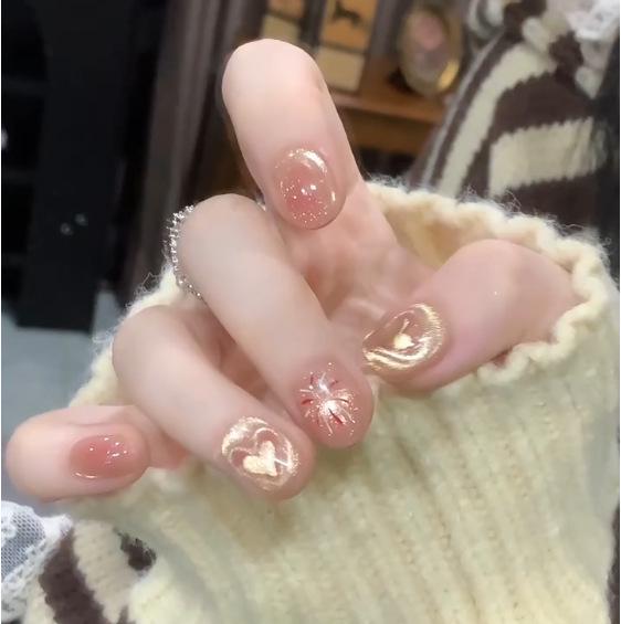 

Сяохуншу: Расписанные вручную накладные ногти «Кошачий глаз», «Сердце», «Фейерверк» - Милый, Короткий, Отбеливающий дизайн Extra Small XS