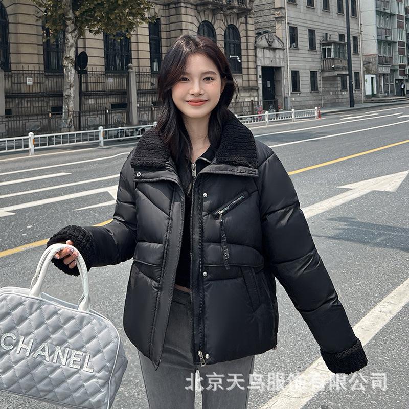 Fashion Short Down Cotton Clothes, Winter Women's Clothing Splicing Warm Casual Top, New Loose Lapel Cotton-padded Clothes.