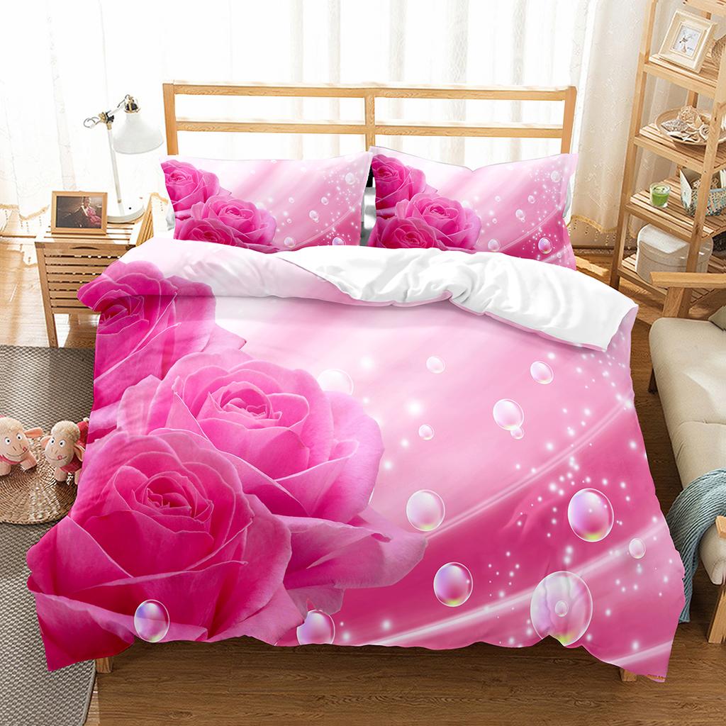 Comforter Romantic Rose Twin Queen Floral Bedding Set Microfiber Blossom Flowers For Valentine'S Day Wedding Decor