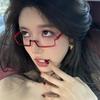 Y2K Japanese Anime Glasses Frame Small Square Cosplay Red Half-Frame Glasses No Lenses  Metal Rectangular Eyeglasses