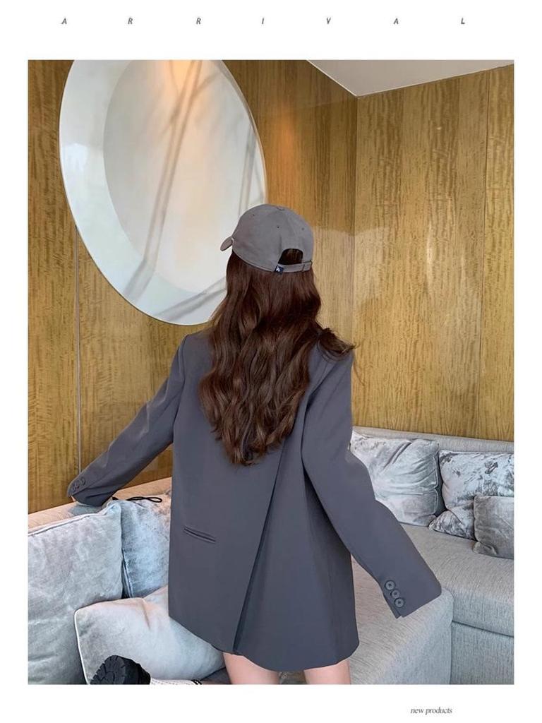 Women's Gray Petite Korean-Style Suit Jacket - Spring/Autumn 2025 Casual High-End Design