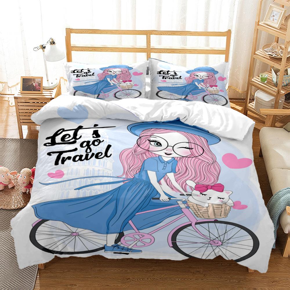 Cartoon Girl Art Print XXL Three Piece Bedding Set  Article Children Or Adults For Beds Quilt Covers Pillowcases Bedding Set