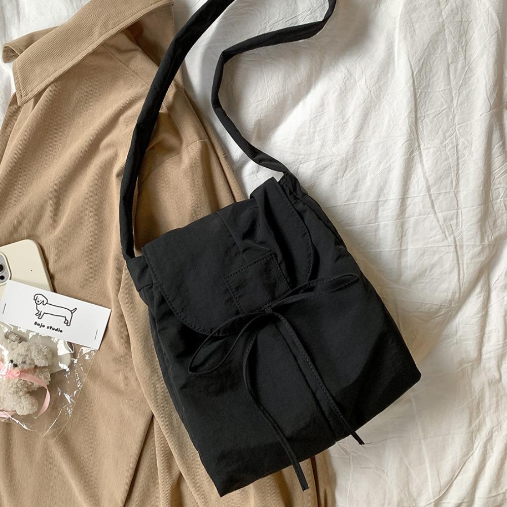 

Корейский стиль нейлоновая сумка-мешок с клапаном и бантом через плечо сумка-мессенджер на плечо легкая мягкая нейлоновая сумка для отдыха на открытом воздухе