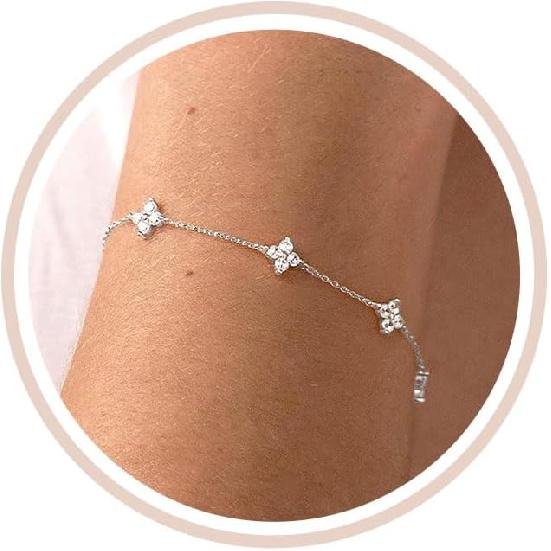Delicati Braccialetti Argento Oro per Donne alla Moda Non Macchiabili Placcati Oro 14K Carino Braccialetto Quadrifoglio Impilabile Margherita Zirconia Cubica Diamante Braccialetto Charm