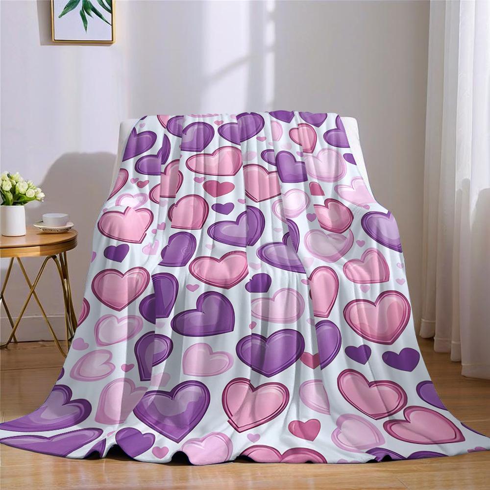 Pastel Heart Bubble Flannel Blanket Warm Soft Halloween Christmas Couch Warm Cozy Decorative Decor Gift for All Season