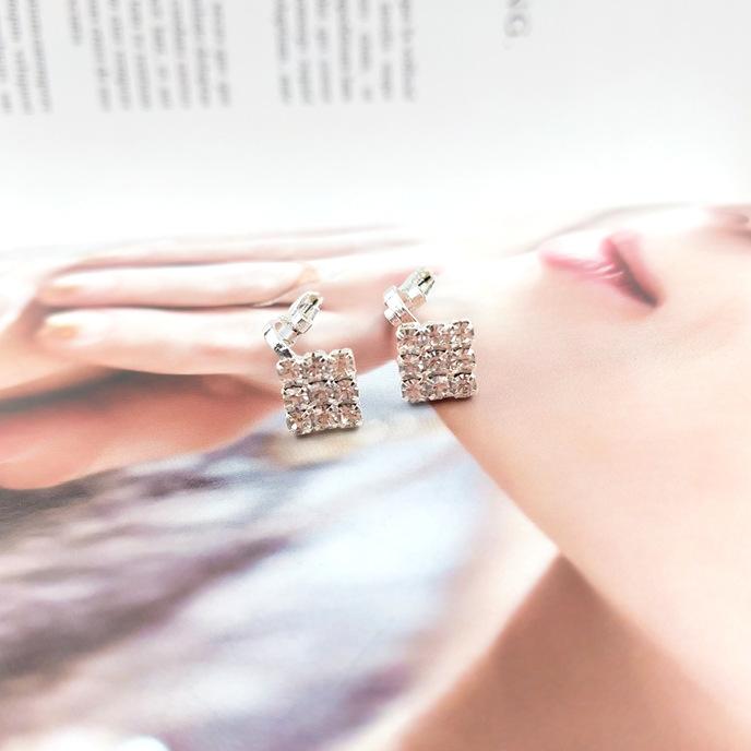 Rhinestone Square Earclip Without Piercing Female Geometric U-shape Fresh Earring Clip