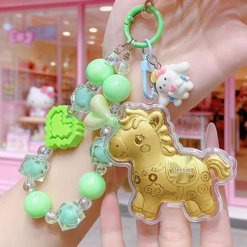 999 Pure Gold Keychain with Heart Bead Pendant: Lucky Charm for Prosperity, Hot Selling Bag Accessory