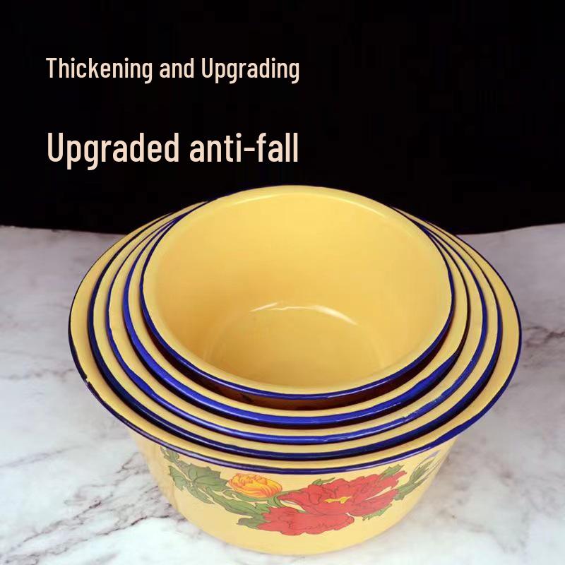 Enamel Bowl with Lid: Versatile for Cake Preservation, Washbasin, Soup, Dumpling Filling, Dough Kneading, and Boiling Medicine.