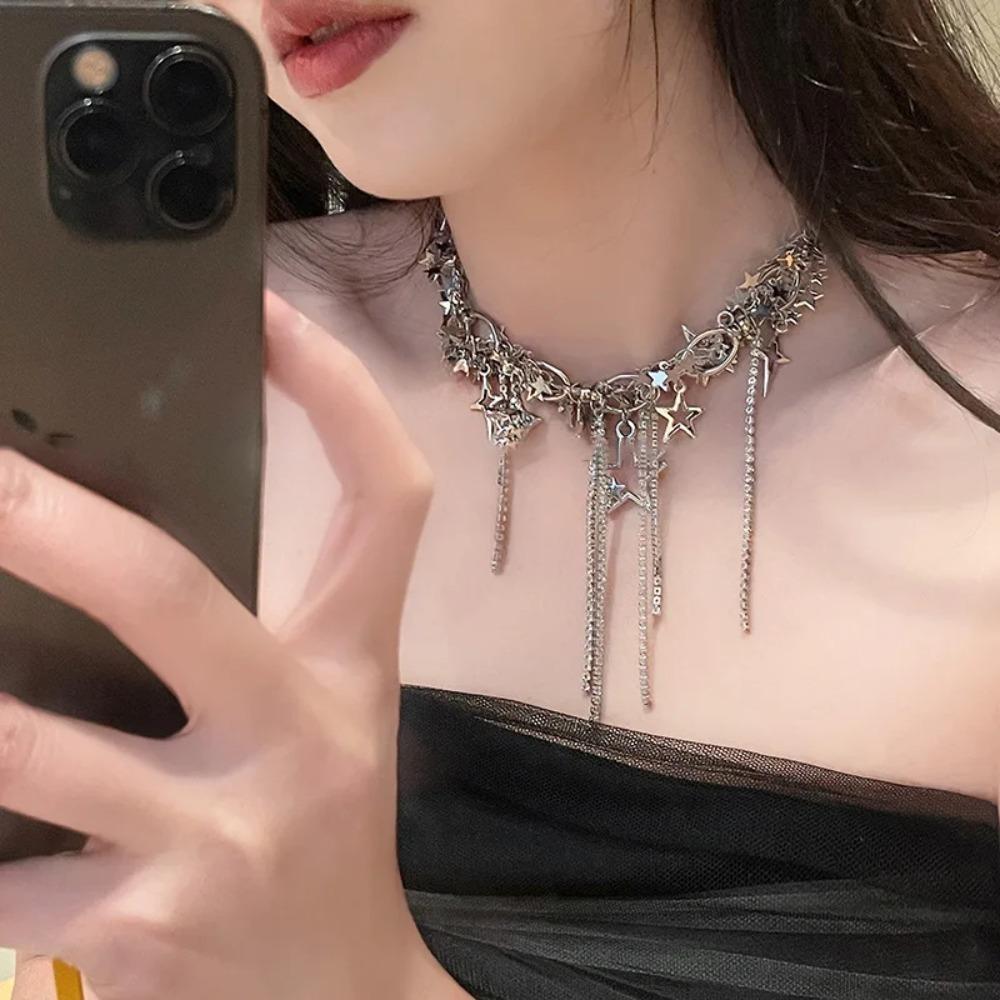 Electroplating Star Hollowed Out Necklace Alloy Y2k Style Tassels Necklace