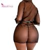 LadyLace Up Otevřená přední G-string Tanga Sleep Colthes Černá Sexy Wear Mesh Květinová Krajka Sexy
