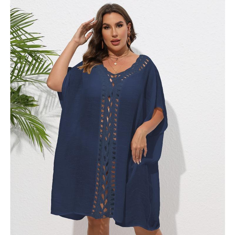 Women's Dress Large Size Women's Hand Hook Splicing Loose Beach Bikini Overcoat