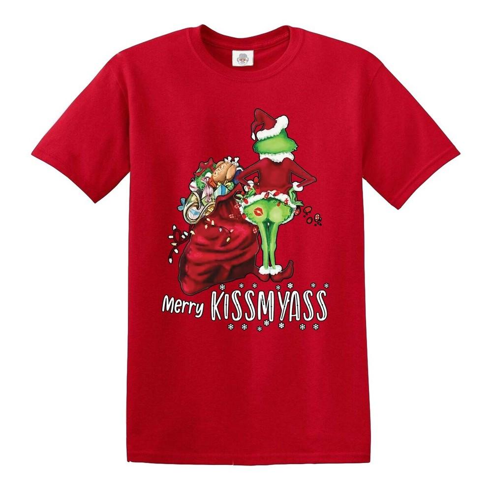 Merry kissmyass christmas tshirt xmas santa mens funny gift present tshirt tee 2XL