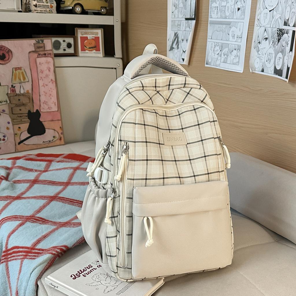 Schoolbag New High-value Schoolbag Ins Style Korean Women's Niche Sweet Plaid Backpack Junior High School Students Lightweight Backpack