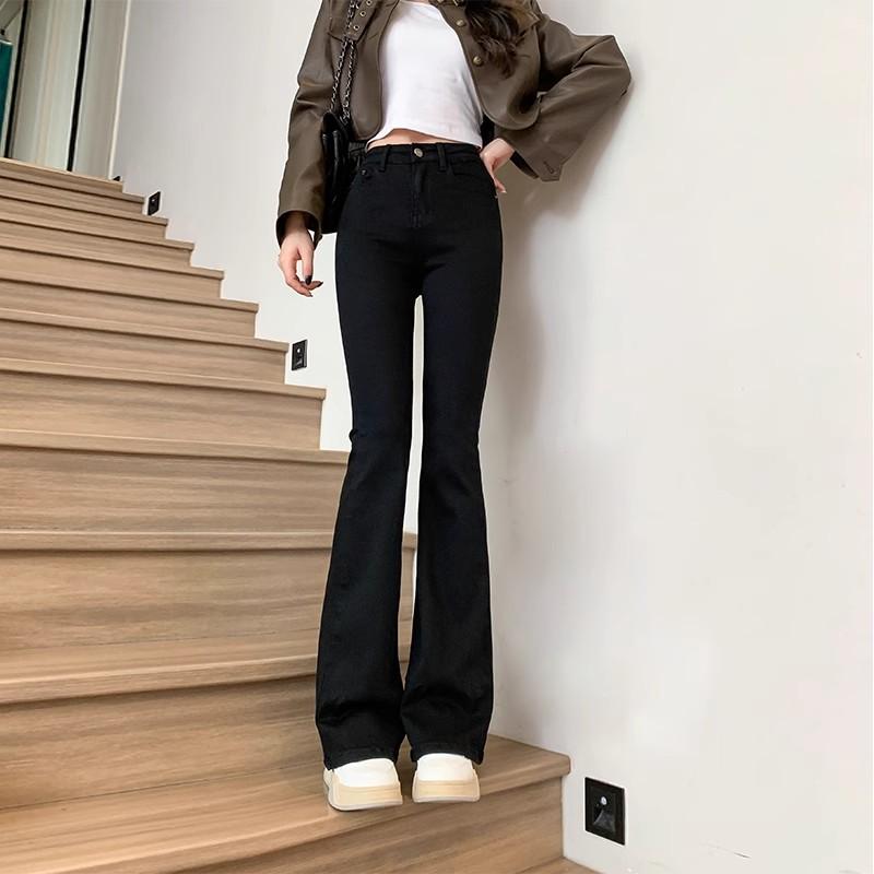 Women's High Waist Stretch Black Flare Jeans Slim Fit Bell Bottom Denim Pants For Spring Fall Casual Street Daily Wear