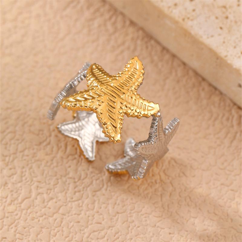 Stainless Steel Shell Starfish Open Ring for Women Exquisite Gold Silver Color Ring Casual Ocean Element Versatile Jewelry Gift