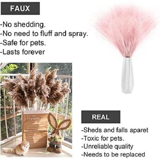 3 Pcs Faux Pampas Grass Small Fluffy Artificial Flowers Fake Flower for Home,Bedroom, Table Decoration and Craft Items Corner (Without Vase Pot)