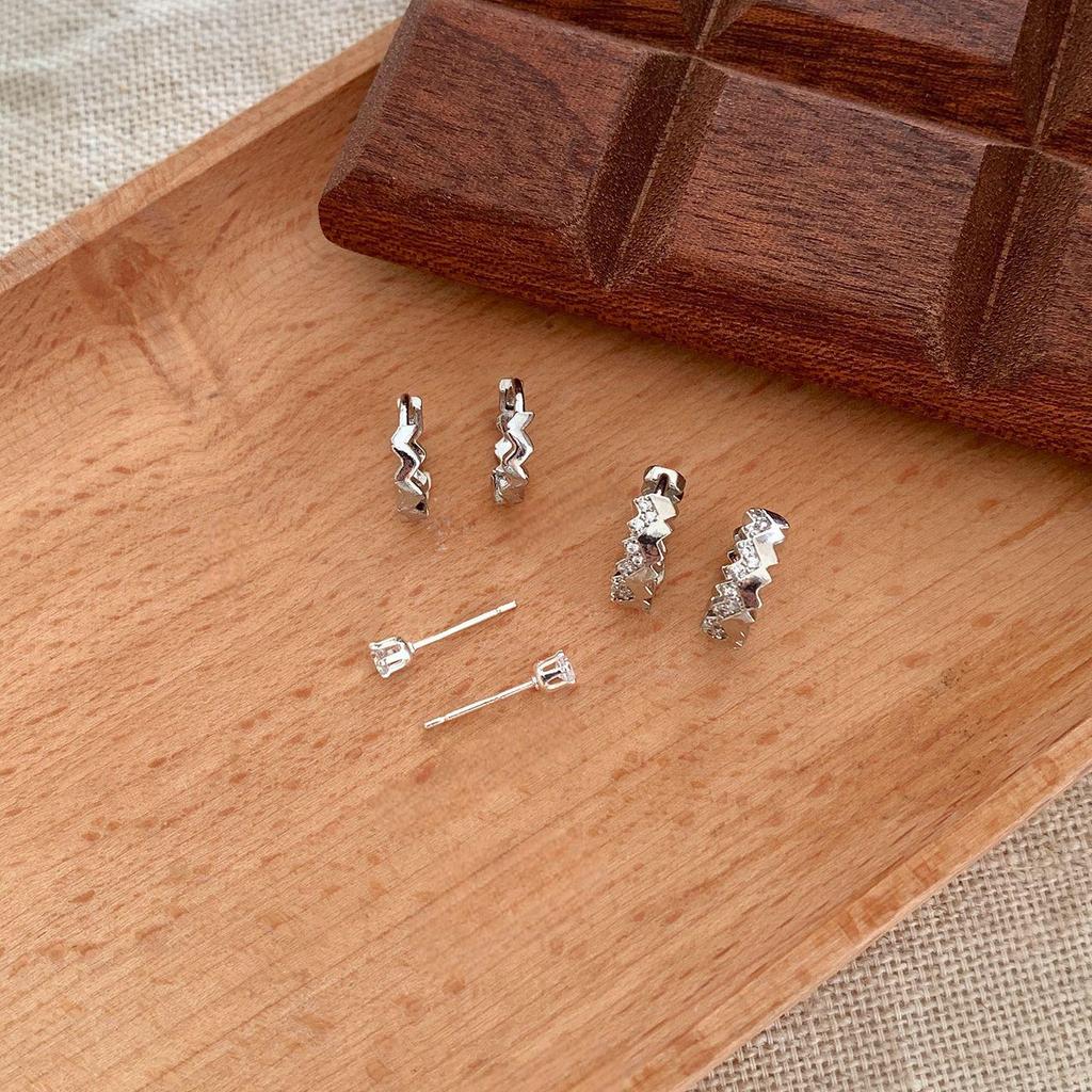 Stylish Zirconium Wave Ear Cuff Set: Exquisite Silver Needle Earrings for Girls