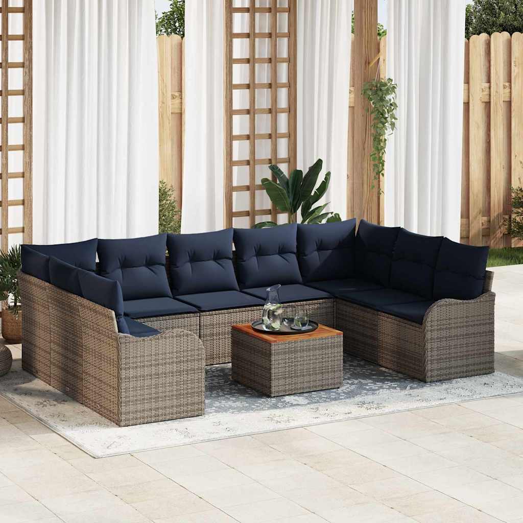 Garden Sofa Set 10 Pieces Gray Poly Rattan