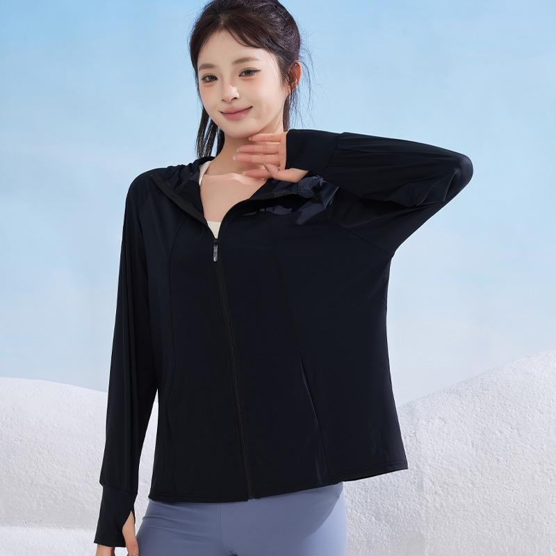 Women's Summer Plus Size Solid Color Loose Ice Silk Sun Protection Jacket Hooded Lightweight Breathable UV Coat