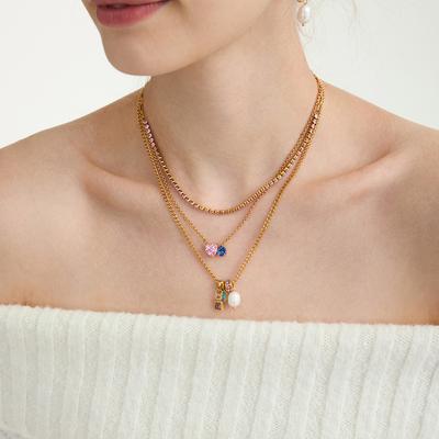 Classic Wind 18K Zircon Love Water Drop Pendant Necklace Accessories