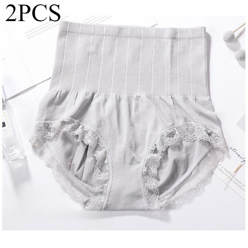 

2 шт./лот бесшовное нижнее белье с высокой талией для женщин, утягивающее бедра, корректирующее фигуру, кружевное нижнее белье для женщин, трусики M серый