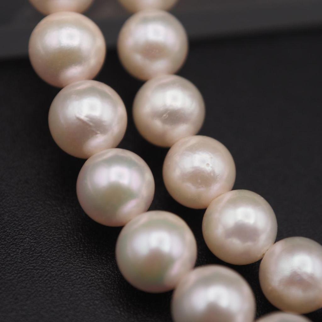 Used V342 Genuine Pearl 6.7mm Pearl SILVER Engraved Necklace Design Silver June Birthstone