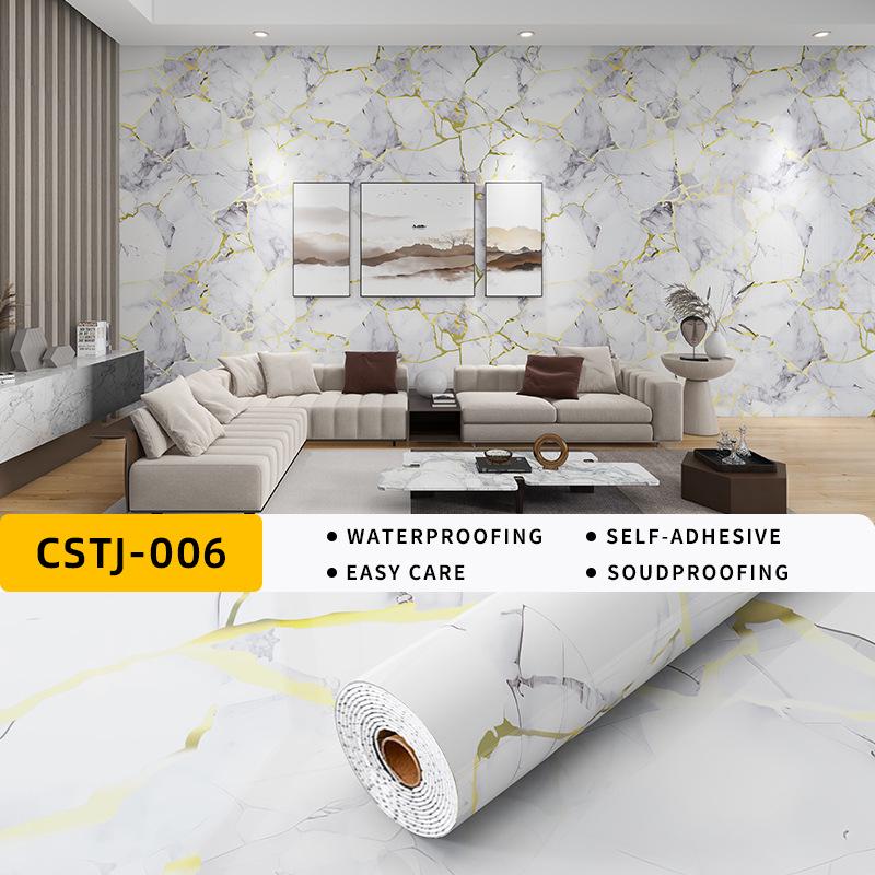 Self-Adhesive Waterproof Imitation Marble Tile Wall Sticker for Bathroom, Living Room, Kitchen, and TV Background.