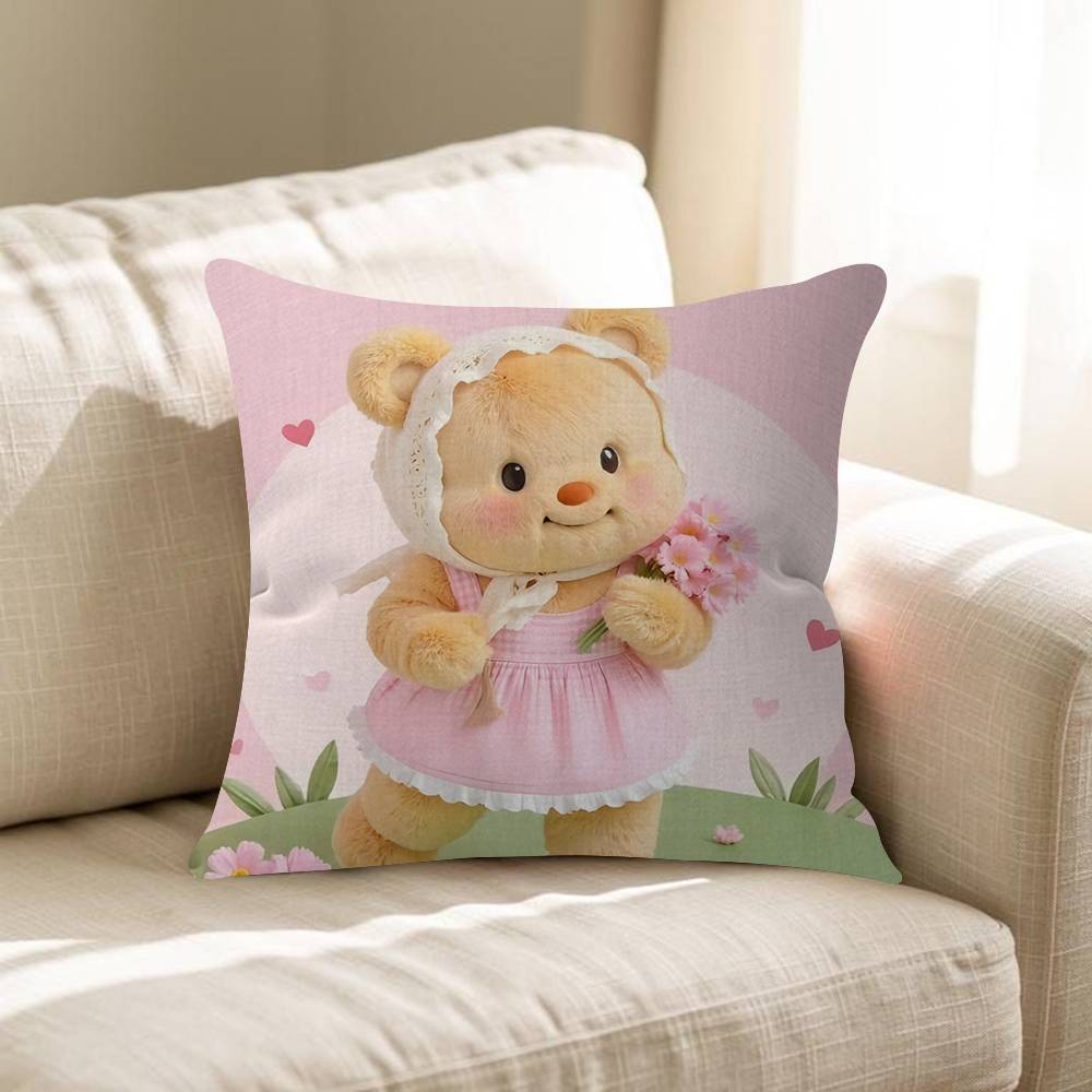 Cute Butterbear Maple Design Cushion Cover Happy Autumn Harvest Decor Holiday Decorati Pillow Cover