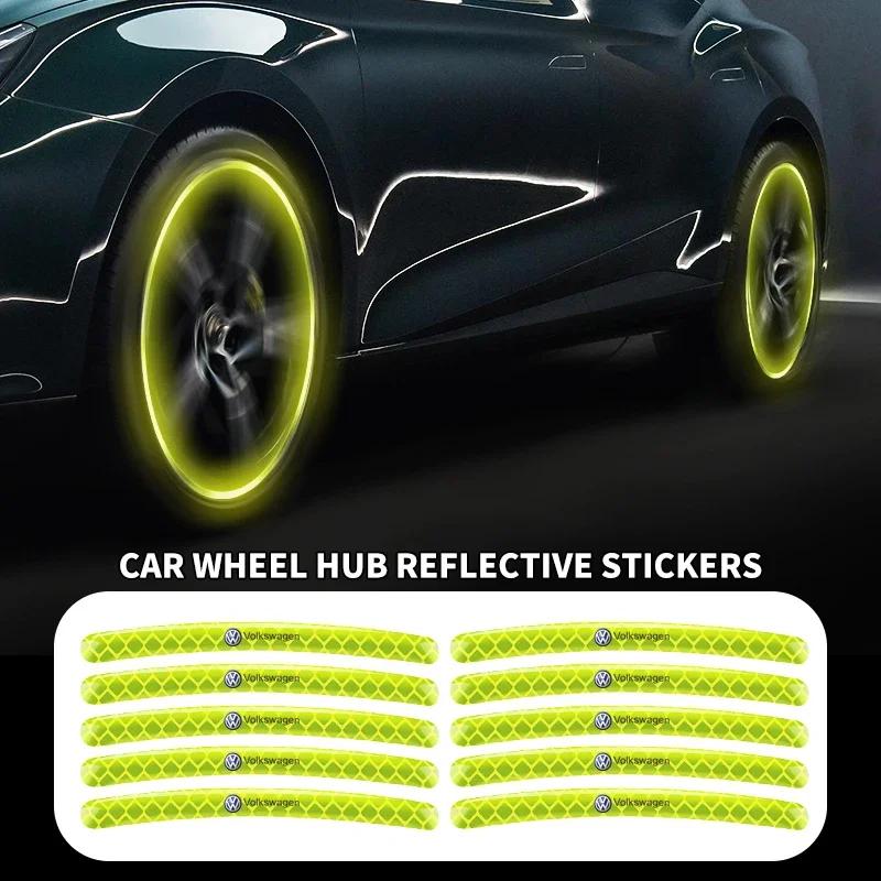 VW For Volkswagen Car Tire Rim Sticker Auto Reflective Sticker Roadway Safety Luminous Stripe Wheel Hub Decoration For Volkswage