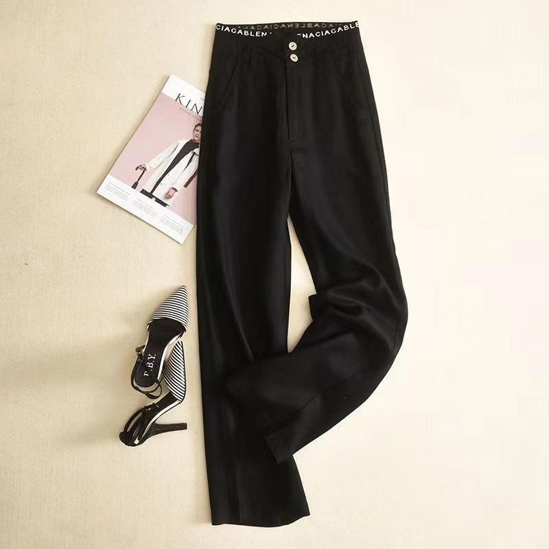 High-waisted Letter Elastic Waist Baggy Slimming Pants