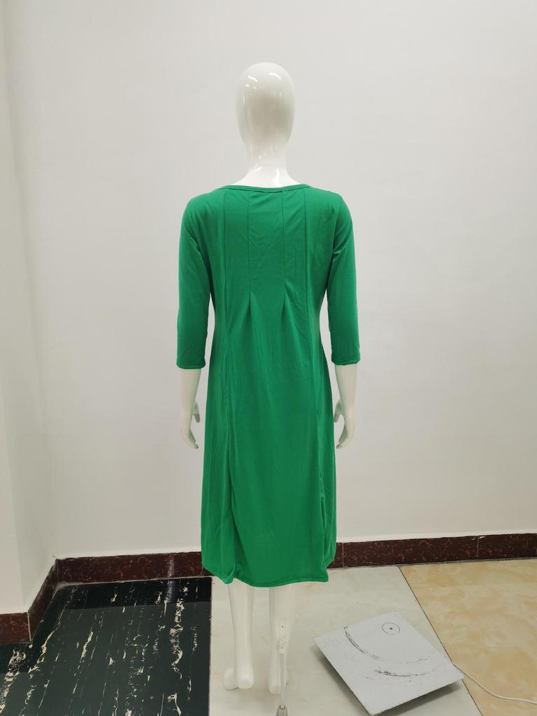 2024 Damen Sommer Mode Rundhals Mittellange Ärmel Einfarbig Großes Schwingkleid