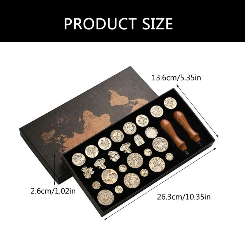Wax Seal Stamp Gift Box Set 26 Letters Sealing Wax Stamps with 2pcs Wooden Handles Wax Stamp Kits for Cards Envelopes