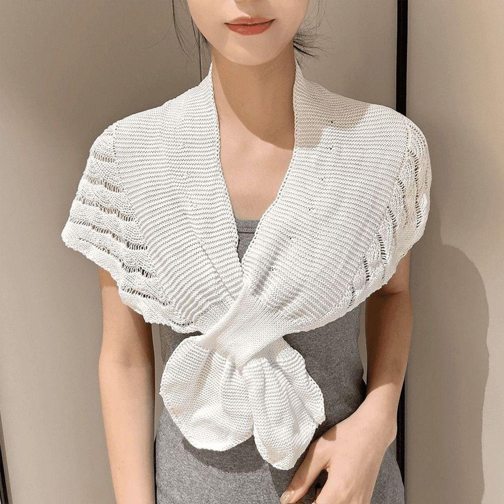 Knitted Cross Shawl Solid Color Fake Collar Cape Fashion Air-conditioning Outerwear  Summer