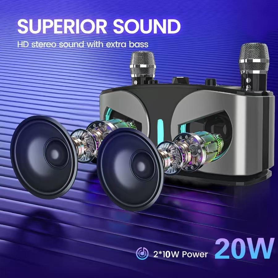 20W Powerful Owls RGB Lights Effect Wireless Bluetooth Speaker Stereo Sound with 2 Mics Portable Subwoofer Outdoor Home Karaoke