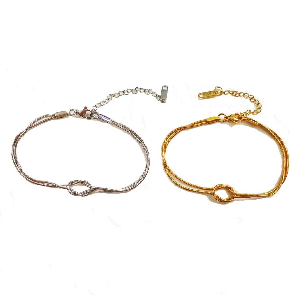 Valentine's Day Knot Snake Chain Couple Bracelet - Stainless Steel Handmade Herringbone Jewelry