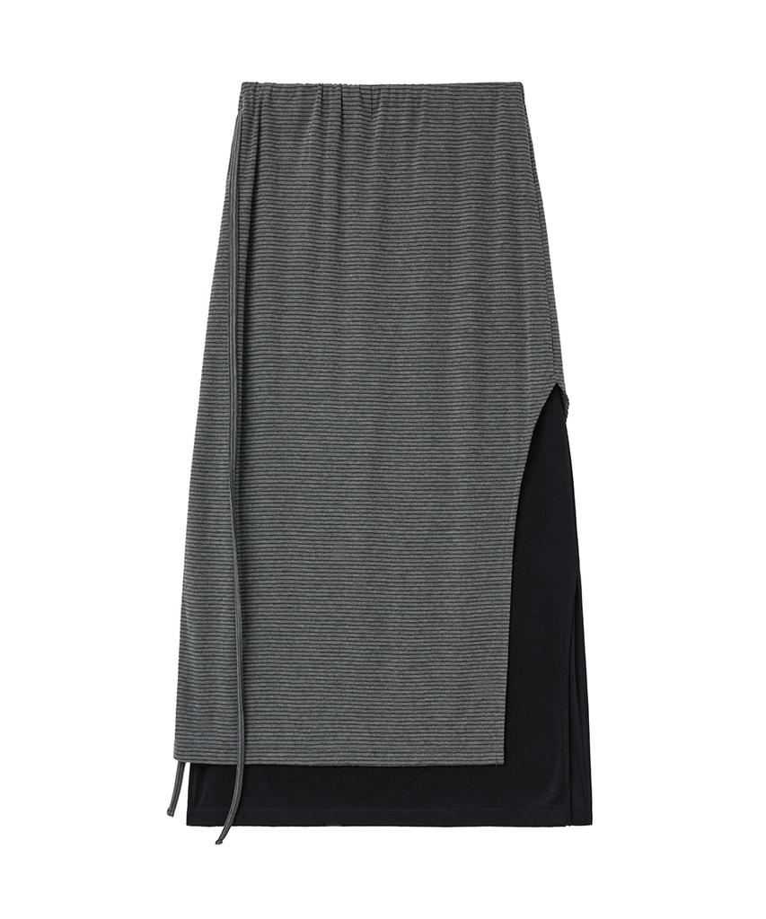 Lense Striped Layered Long Skirt Black