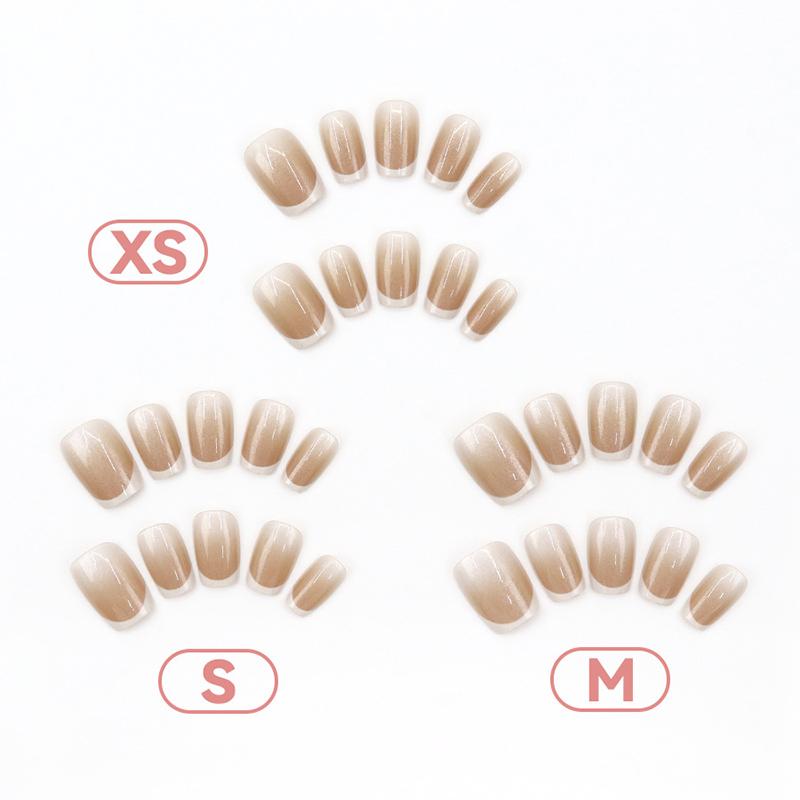 30Pcs French Pearlescent Glitter Short Square False Nails With Jelly Adhesive Detachable Full Cover Artificial Press On Nails