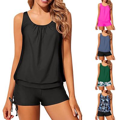 Two Piece Tankini Swimsuit Set with Adjustable Side Drawstring Shorts and Loose Fit Top for Women Beachwear Swimwear