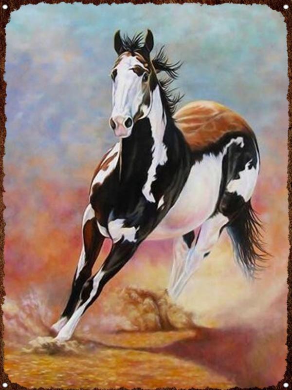 Running Horse Tin Sign Plaque Metal Vintage Wild Animal Shabby Chic Home Decoration Poster Restaurant Plate Iron Paintings Sign