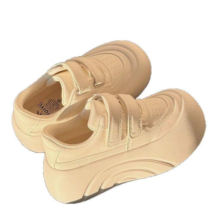 2025 Spring and Autumn New Big Head Casual Little White Shoes Women's Niche Heightening Board Shoes Velcro Platform Bread Shoes